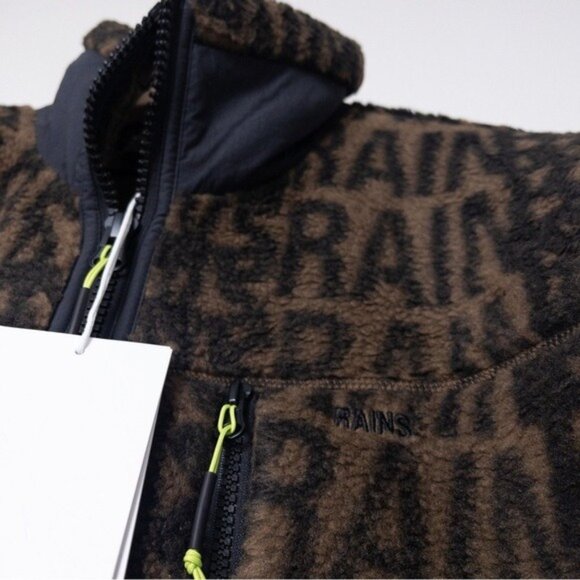 NWT RAINS Heavy Fleece Jacket L Unisex Wood Black Monogram Oversized Boxy - Picture 7 of 12